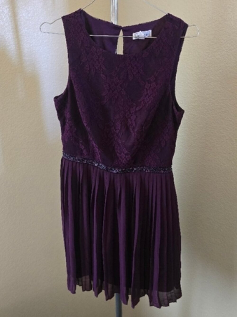 Speechless Burgundy Sleeveless Pleated Dress with Sequence Waist